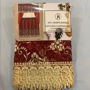 Luce Burgundy 3PC Embroidered Kitchen Curtain